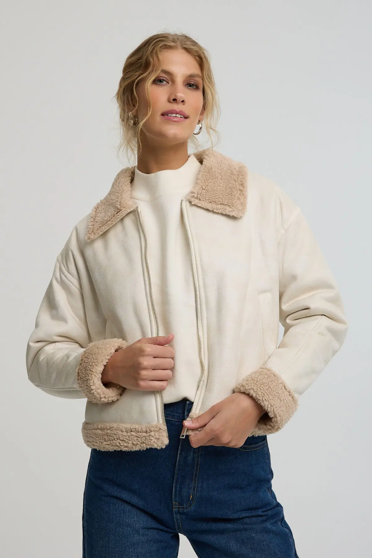 ⁦מעיל PU עם פרווה⁩ – תמונה ⁦6⁩