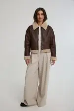 מעיל PU עם פרווה