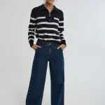 סריג פסים עם צווארון וי