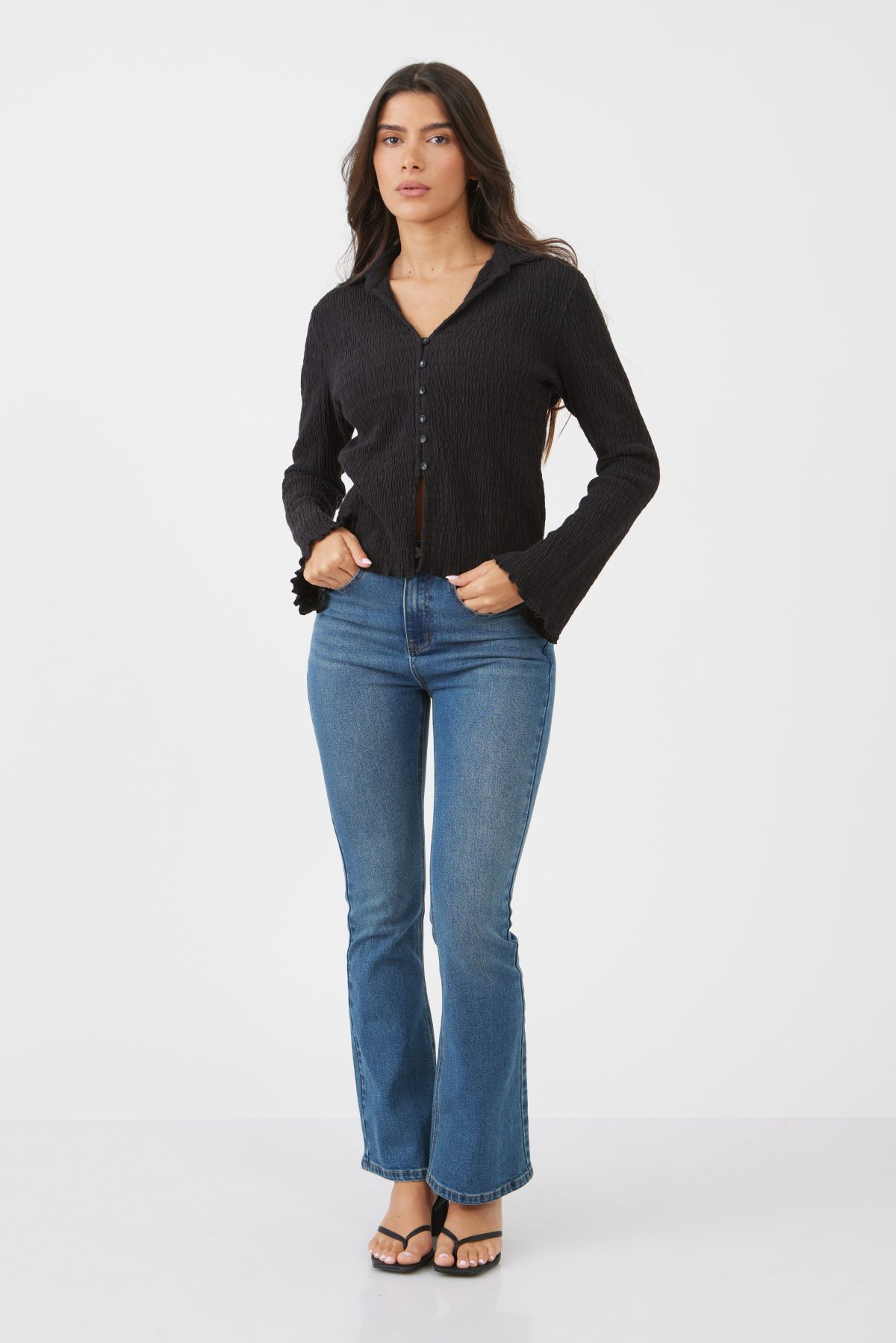 ⁦חולצה ארוכה סרוגה מכופתרת⁩ – תמונה ⁦11⁩