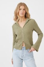 ⁦חולצה ארוכה סרוגה מכופתרת⁩ – תמונה ⁦2⁩