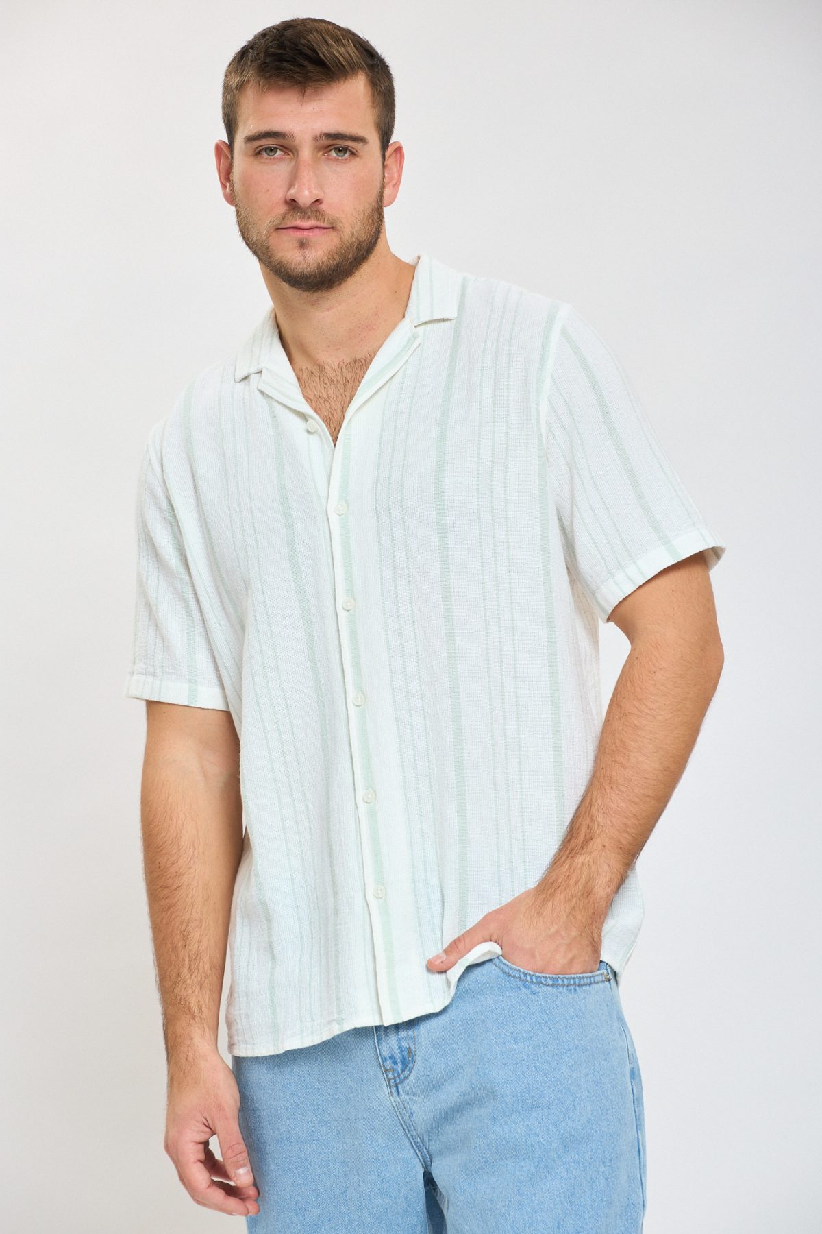 ⁦ח. מכופתרת שרוול קצר פסים⁩ – תמונה ⁦4⁩